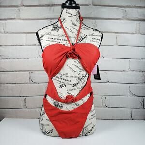 NWT Womens Wild Fable Red One Piece Swimsuit Size L 12/14 with Front Cutout